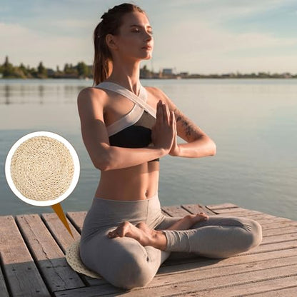 Straw Weave Yoga Seat Mat 30x6cm Space Cotton Filled Hand-Woven Meditation Cushion Lightweight Worship Cushion for Home and Zen Practice