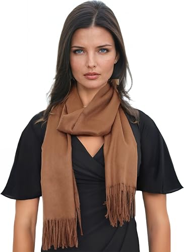 Ocomfly 100% Pashmina Scarf for Women - Premium Womens Scarves - Gift Boxed - Shawls or Wraps - Ultra Soft and Warm - color: Cocoa Brown