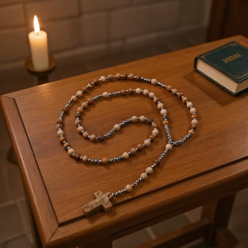 LIYAPEI Triple Protection Necklace with Tiger Eye, Obsidian, and Hematite - Stylish Men's Cross Necklace and Women's Y-Shaped Sweater Chain An Anxiety Relief Beaded Necklace. - color: yellow