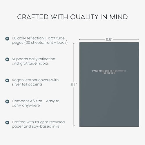 Evening Reflections & Gratitude Journal - Daily Mindfulness & Self-Care Notebook, A5 Lay-Flat Binding, Vegan Leatherette Cover, Bedtime Companion for Positive Intentions
