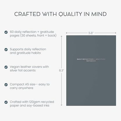 Evening Reflections & Gratitude Journal - Daily Mindfulness & Self-Care Notebook, A5 Lay-Flat Binding, Vegan Leatherette Cover, Bedtime Companion for Positive Intentions