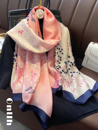 Large Shawl Scarf For Women Lightweight Wraps Silky Headscarf Long Sunscreen Scarfs - color: T24 Pink White Blue / 70"x 35"
