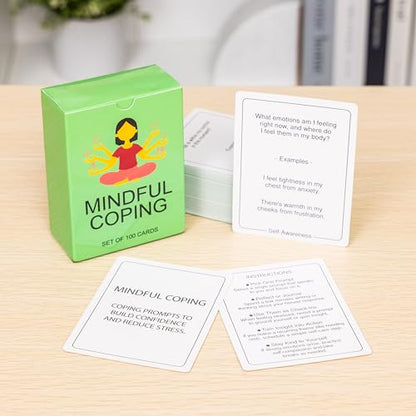 100 Mindful Coping Activity Cards – Self-Care & Stress Management Prompts for All Ages | Portable Travel Deck for Mental Wellness, Focus & Stress Relief - style: Coping Activity Cards