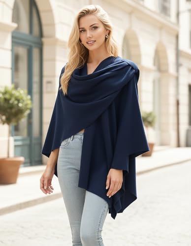 Womens Open Front Poncho Sweater Wrap Topper Knitted Elegant Shawls Cape for Spring Fall Winter - color: Series 1-darkslateblue