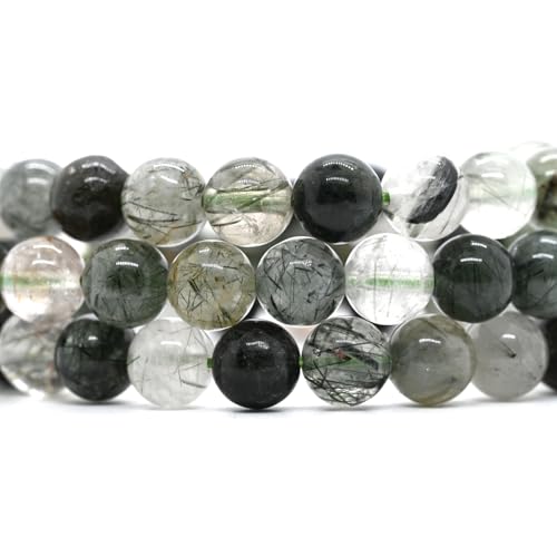 Angelstones Handmade Natural Healing Gemstone 8mm Round Beads Stretch Crystal Bracelet 7 Inch Unisex - color: Green Rutilated Quartz