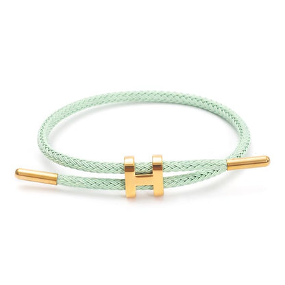 OSIRIDEH2 Bracelet with Adjustable Design Polished H Shape Buckle, Bracelets for Women, 18k Gold-plated Buckle Design Titanium Steel Wire Rope Women's Gift Jewelry - color: light green Gold