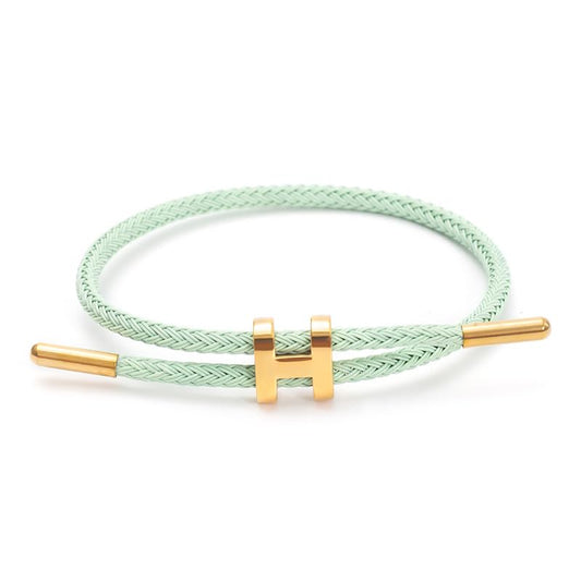 OSIRIDEH2 Bracelet with Adjustable Design Polished H Shape Buckle, Bracelets for Women, 18k Gold-plated Buckle Design Titanium Steel Wire Rope Women's Gift Jewelry - color: light green Gold