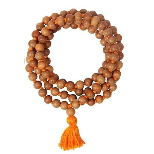 Sandalwood Japa Mala Necklace 108 Beads | 8mm Natural Sandalwood Prayer Rosary for Meditation, Yoga & Puja | Hand-Knotted Hindu Buddhist Wood Bead Mala for Men & Women