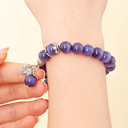 Natural Stretch Gemstone Bracelet Healing Stone Beaded Bracelets for Women Men Gifts (Unisex) - color: Purple