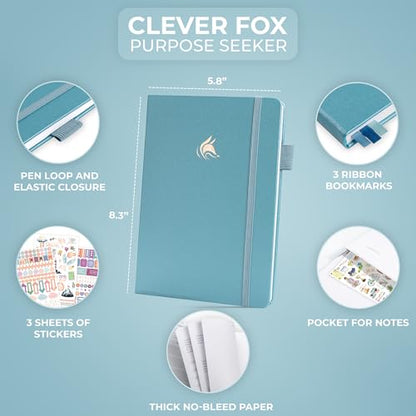 Clever Fox Purpose Seeker Journal – Guided Manifestation & Life Reflection Planner for Daily Self-Exploration, Goal-Setting & Gratitude (Aquamarine) - color: Aquamarine