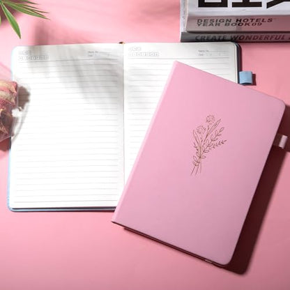 Lined Journal Notebook for Women Cute Leather Journals for Writing Aesthetic Floral Diary 192 Pages A5 Hardcover Journaling Notebooks with Pen Loop, 5.7 x 8.3 in, Pink - color: Lihgt Pink
