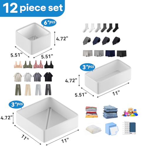 Vegan Leather Drawer Organizers,12 Pack Makeup Storage boxes,Vanity Drawer Luxury upgrade,Bedroom fabric Drawers replacement,bathroom organization and storage Optimal solution