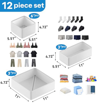 Vegan Leather Drawer Organizers,12 Pack Makeup Storage boxes,Vanity Drawer Luxury upgrade,Bedroom fabric Drawers replacement,bathroom organization and storage Optimal solution