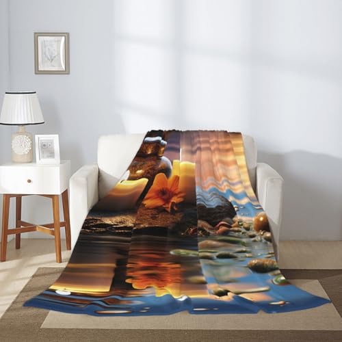 60"X50" Throw Blanket Plush Flannel Fleece Blanket Soft Lightweight Candles Meditation Stones Cozy Blankets for Bed Couch Sofa Travel - size: 60"x50"