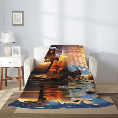 60"X50" Throw Blanket Plush Flannel Fleece Blanket Soft Lightweight Candles Meditation Stones Cozy Blankets for Bed Couch Sofa Travel - size: 60"x50"