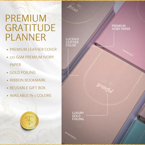 Gratitude Journal – Daily Mindfulness & Wellness Notebook with Premium Leather Cover, Guided Prompts, 170gsm No-Bleed Paper, Gold Foil, Satin Bookmark & Luxury Gift Box for Women & Men (Nude)