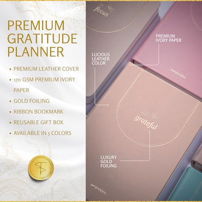 Gratitude Journal – Daily Mindfulness & Wellness Notebook with Premium Leather Cover, Guided Prompts, 170gsm No-Bleed Paper, Gold Foil, Satin Bookmark & Luxury Gift Box for Women & Men (Nude)
