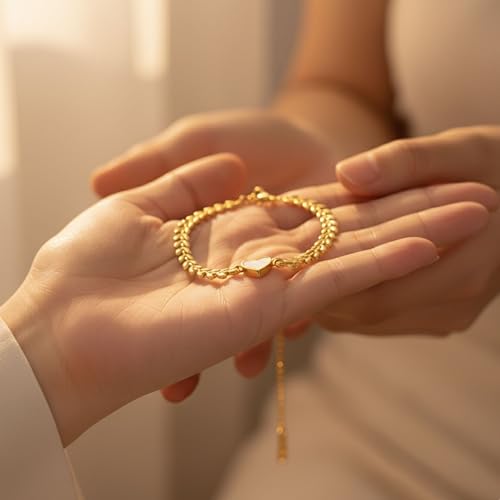 Solza Gold Bracelet for Women – Stainless Steel Heart Link Chain Jewelry, Adjustable Non-Tarnish Gold-Plated Bracelet, Stylish Stackable Bracelet for Everyday & Special Occasions - style: Bar Link