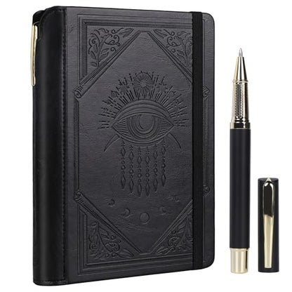 TIEFOSSI Lined Journal Notebook for Women Men, Leather Journal with Pen, A5 Evil Eye Hardcover Notebook for Work, Journaling, Travel & School, 100 GSM Thick Paper, 320 Numbered Pages, 6.2 x 8.3 in - color: Black