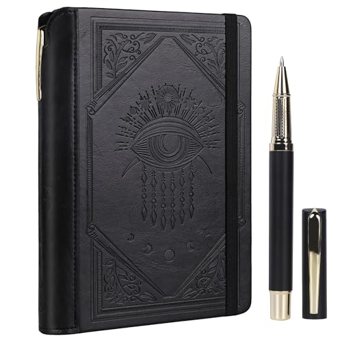 TIEFOSSI Lined Journal Notebook for Women Men, Leather Journal with Pen, A5 Evil Eye Hardcover Notebook for Work, Journaling, Travel & School, 100 GSM Thick Paper, 320 Numbered Pages, 6.2 x 8.3 in - color: Black