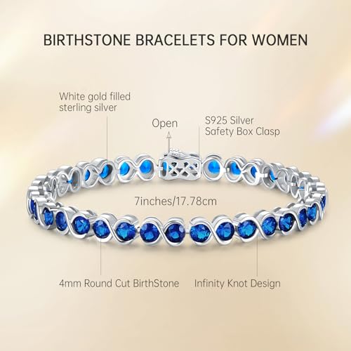Birthstone Bracelets for Women, Sterling Silver 7 Inch Infinity Tennis Bracelet, Wedding Anniversary Birthday Jewelry Gifts for Women Wife Girlfriend Mom Her - color: 09-Sep-Sapphire
