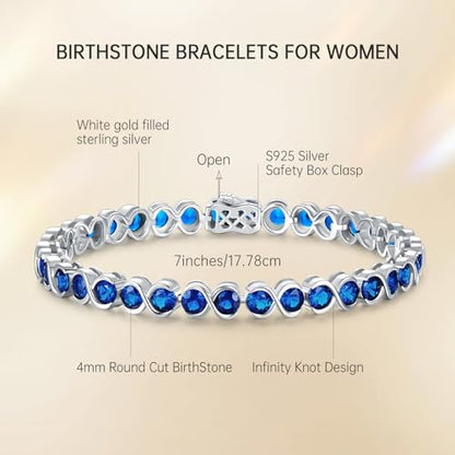 Birthstone Bracelets for Women, Sterling Silver 7 Inch Infinity Tennis Bracelet, Wedding Anniversary Birthday Jewelry Gifts for Women Wife Girlfriend Mom Her - color: 09-Sep-Sapphire
