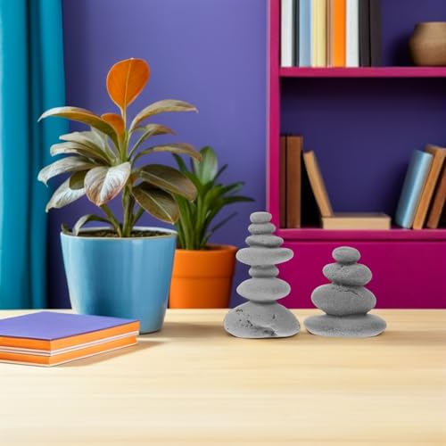 Simulated Stone Stacking Ornaments 2-Piece Garden Sculpture for Zen Garden Decor Indoor Outdoor Bonsai Sand Accessory