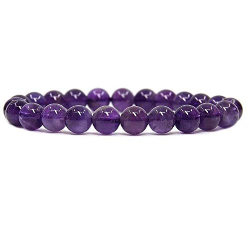Angelstones Handmade Natural Healing Gemstone 8mm Round Beads Stretch Crystal Bracelet 7 Inch Unisex - color: Amethyst