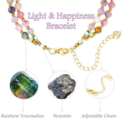 Farfume Beaded Bracelets for Women, Chakra Crystal 4mm Beads Gemstone Natural Stone Bead Spiritual Jewelry Gifts for Women - color: Rainbow Tourmaline-Happiness