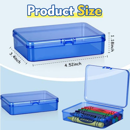 16 Pcs Plastic Crayon Box, Mini Plastic Storage Containers with Lid, 4.5x3.4 Inches Clear Rectangle Box Small Storage Boxes for Crafts, Jewelry Beads, Office Supplies (Drak Blue) - color: Drak Blue