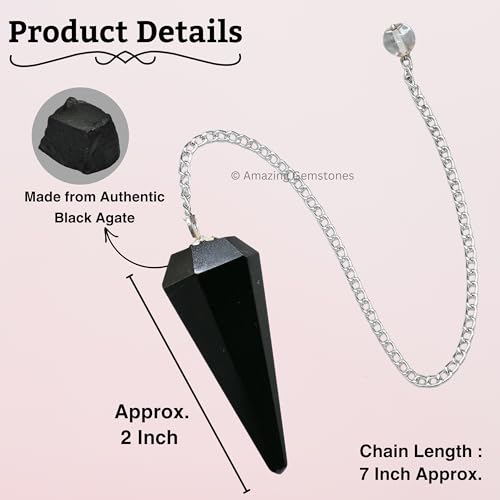 Amazing Gemstone Black Agate Crystal Pendulum for Divination - Certified Dowsing Crystals and Healing Stones for Chakra Balancing and Meditation - Enhance Reiki Spiritual Growth - color: Black Agate New
