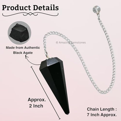 Amazing Gemstone Black Agate Crystal Pendulum for Divination - Certified Dowsing Crystals and Healing Stones for Chakra Balancing and Meditation - Enhance Reiki Spiritual Growth - color: Black Agate New