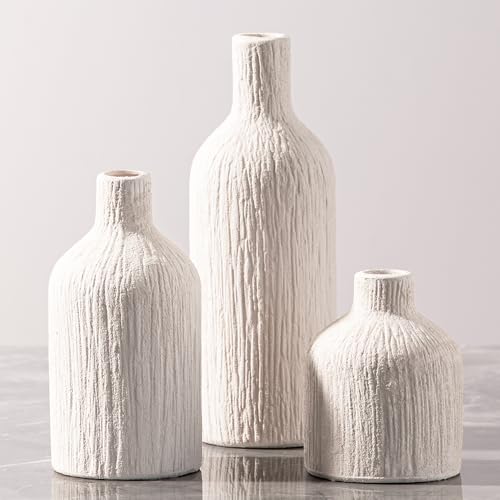 Ceramic Vase Home Table Decor - White Flower Vase Set of 3 Living Room Kitchen Decorations Farmhouse Modern Rustic Vases Decorative Centerpiece for Shelf Bedroom Office Bathroom Dining Coffee Desk - color: 09-white