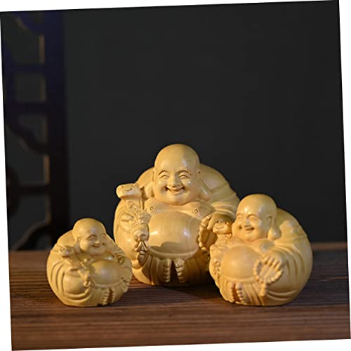 Wooden Carved Maitreya Buddha Ornament Solid Wood Decorative Adornment for Home Zen Decor Unique Tabletop Accent Delicate Craftsmanship
