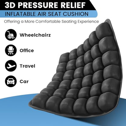 Travel Cushion Inflatable Seat Cushion 3D Air Seat Cushions Adjustable Inflatable Portable Airplane Pad for Wheelchair, Car, Office, Home Living (Black)