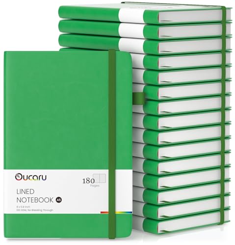 Oucaru Lined Journal Notebook, 16 Pack, 180 Pages, A5 Journals for Writing, 100 GSM Thick Paper, Small Notebooks Daily Journal for Women Men Work, Business, School, Travel Supplies - color: Oxide Green
