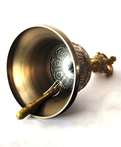 Purpledip Spiritual Buddhist Tibetan Brass Bell with Dorje Handle For Self Healing Meditation Prayer and Yoga, Religious Gift (10680)