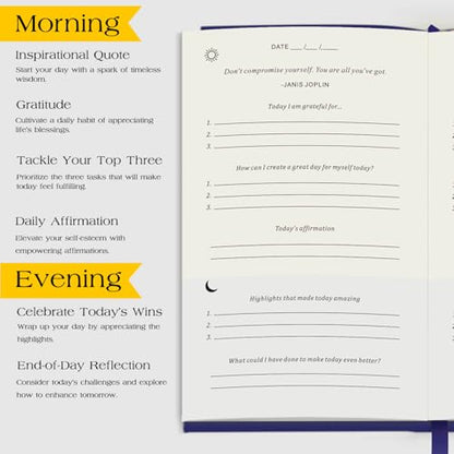 The Original Gratitude Journal with Inspiring Prompts & Quotes for Mindfulness, Reflection & Personal Growth - Daily Wellness Journal for Men & Women - Luxurious Linen Blue Cover - color: Blue