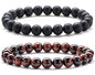 Men Women 8mm Natural Stone Lava Rock Diffuser Bracelet Elastic Yoga Agate Beads Bracelet Bangle - color: Set 6