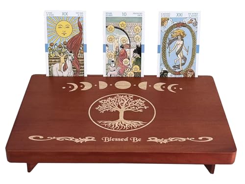 Altar Table, Tarot Card Holder, Meditation Table, Small Altar Table, Wooden Witch Altar, Wiccan Alter Table, Buddhist Shrine, Engraved Moon Phase and The Tree of Life on Table Top, 12 × 8 inches - color: The Tree of Life, Tarot Card Holder