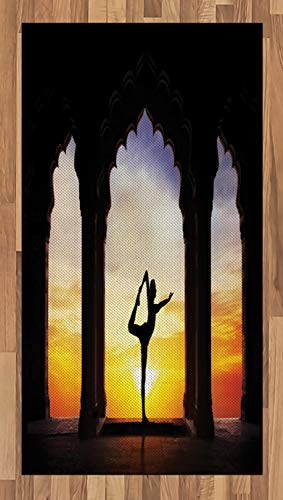 Ambesonne Yoga Area Rug, Man Silhouette Doing Yoga in Old Building at Orange Sunset Mental Meditative, Flat Woven Accent Rug for Living Room Bedroom Dining Room, 2' 6" x 5', Multicolor