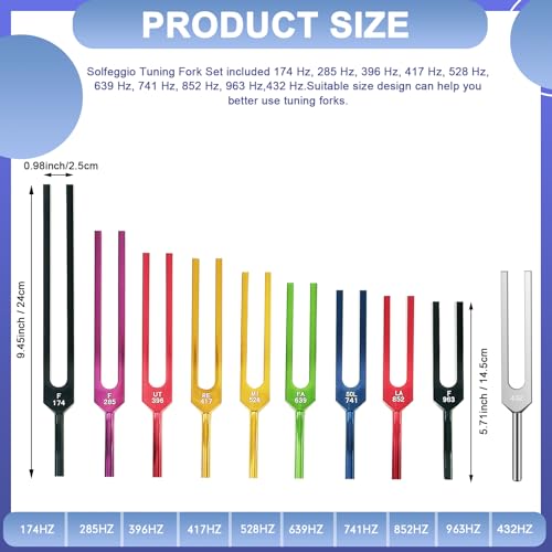 Solfeggio Tuning Fork Set - 10 Multicolour Tuning Forks Perfect for DNA Healing with Exquisite Aluminum Gift Box (174 Hz, 285 Hz, 396 Hz, 417 Hz, 432Hz, 528 Hz, 639 Hz, 741 Hz 852 Hz, 963 Hz) - color: Solfeggio Multicolour C