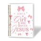 XUNLURY Coquette Pink Bow Christian Jesus Notebook, Christian Journal Gifts for Women, Just a Girl Who Loves Jesus Religious Prayer Journal, Bible Study Hardcover Spiral Notebooks, 5.5x8.3 Inch - color: Color_F