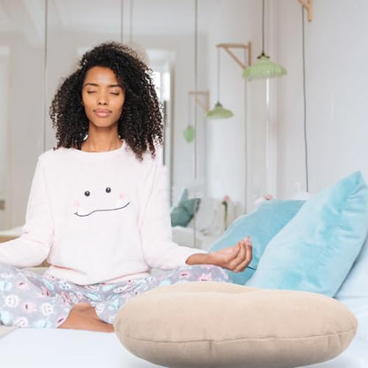Meditation Floor Cushion Zafu Seat Cushion Small Linen Color Pouf for Adults Home Yoga Suitable for Living Room and Bedroom Use