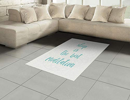 Ambesonne Nap Saying Area Rug, Sleep is The Best Meditation Calligraphy with a Soft Mandala Motif Background, Flat Woven Accent Rug for Living Room Bedroom Dining Room, 4' X 5' 7", Seafoam Pearl