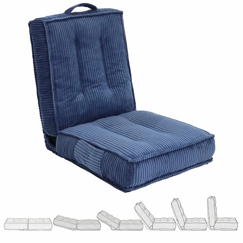 Adjustable Floor Chair with Back Support, 6-Position, Folding Japanese Meditation Tatami Chair, Comfy Gaming Chairs for Adults, Accent Sofa Reading Chairs, Living Room, Bedroom, Navy Blue - color: Navy Blue