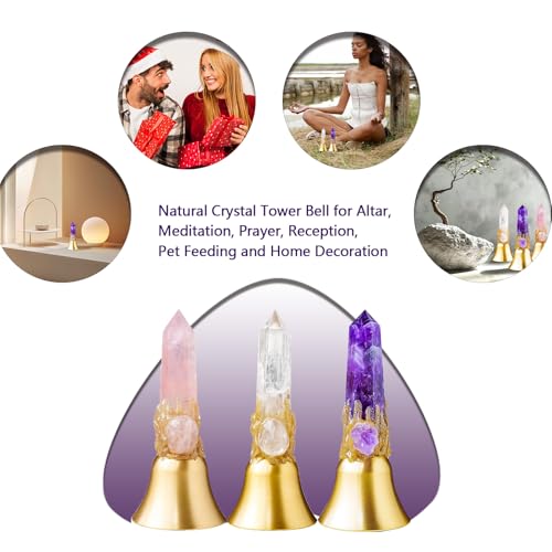 Super Loud Solid Brass Handbells Altar Bells Natural Amethyst Tower Bell Chimes Witch's Bells Hand Percussion Instruments Call Bells for Meditation Prayer Reception Pet Feeding and Home Decoration