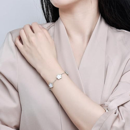 FLY FEI 18K Gold-Plated Four Leaf Clover Bracelet for Women,Adjustable lucky Bracelet Set Jewelry Gift-Hypoallergenic Charm for Birthdays, Wellness & Daily Wear - color: style02-White(silvery)