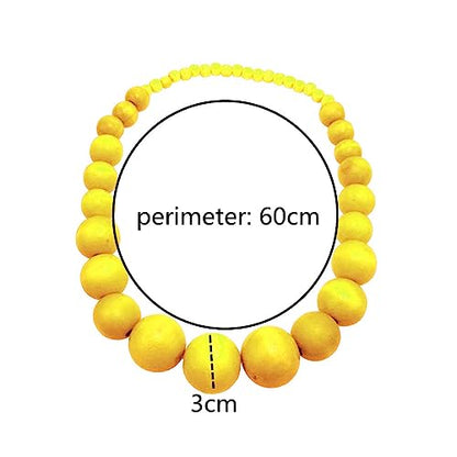 COLORFUL BLING Ethnic Natural Wood Beads Necklace for Men Women Africa Wooden Chain Chunky Strand Necklace Statement Hip Hop Jewelry - color: yellow short
