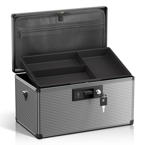 Medicine Lock Box with Key, Alluminum Alloy Box for Medication,First Aid Box with a Removeable Tray to Store Medicines & Pills for Home&Travel, Black, 14 * 8.46 * 7.48 Inch - color: Black, size: Large-14inch